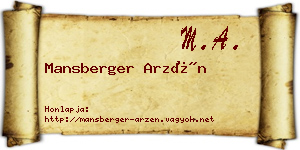 Mansberger Arzén névjegykártya